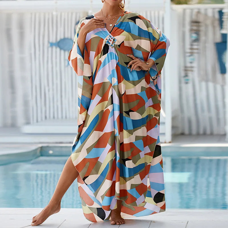 Boho Sexy Women's Dress Spring Summer Fashion Cotton Printed Beach Cover Up