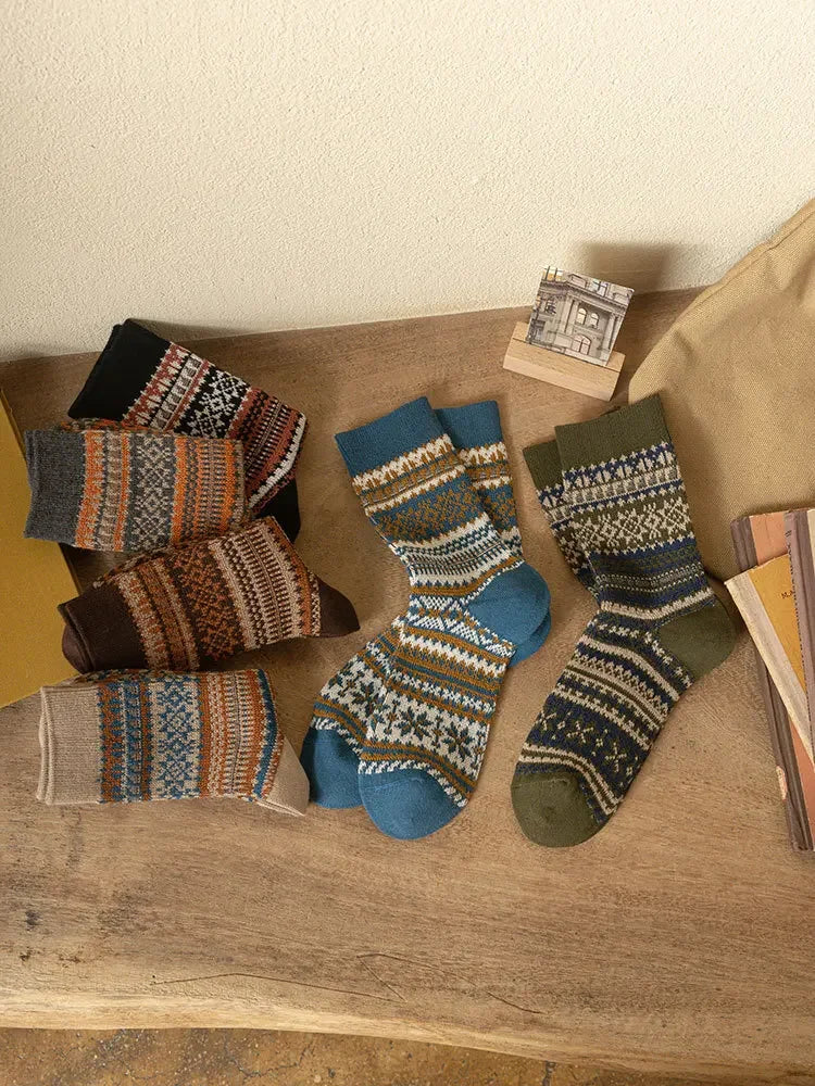 Mens Socks Fashion Retro Geometric Patterns
