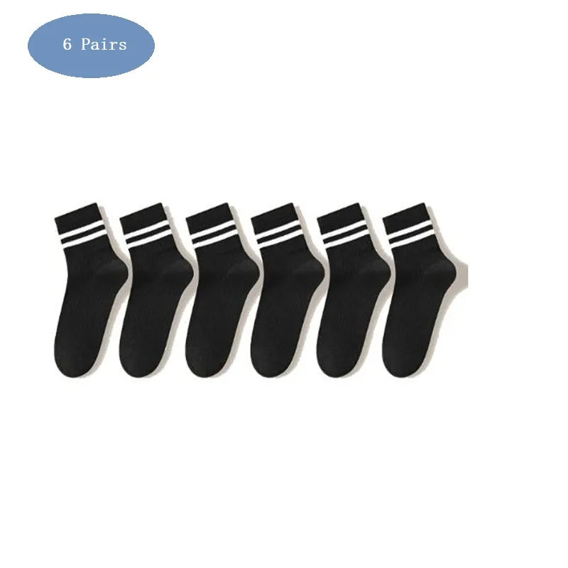 1/6/12 Pairs Mens women Socks High-quality Simple Casual Black White Striped Socks Breathable Mid Tube Sock Basketball Race Sock