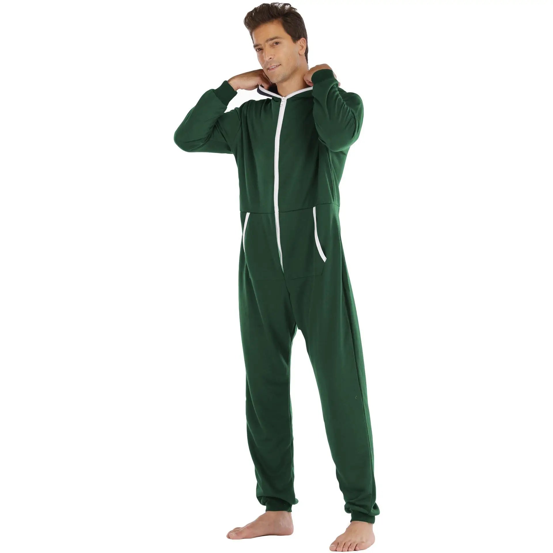 Men's Solid Color One-piece Sweater Loose Hooded Home Wear Pajama's
