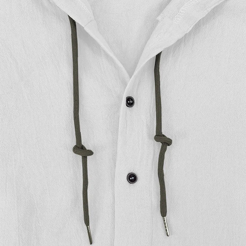 Men's solid color casual shirt, hooded drawstring