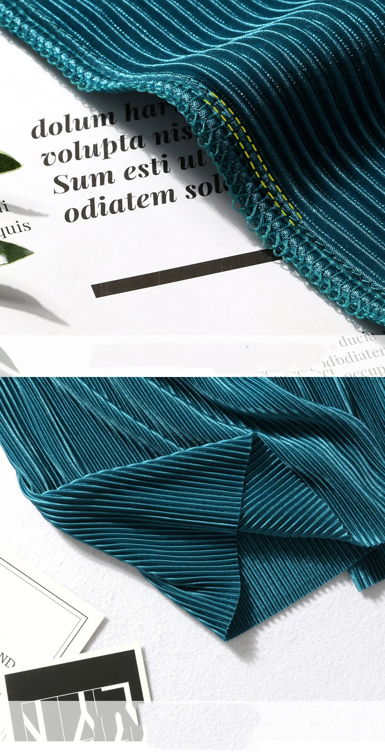 Women Fashion Summer Wide Leg Pants Pleated Ice Silk