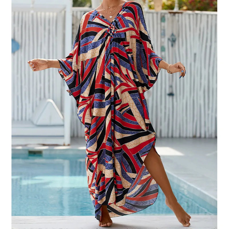 Boho Sexy Women's Dress Spring Summer Fashion Cotton Printed Beach Cover Up