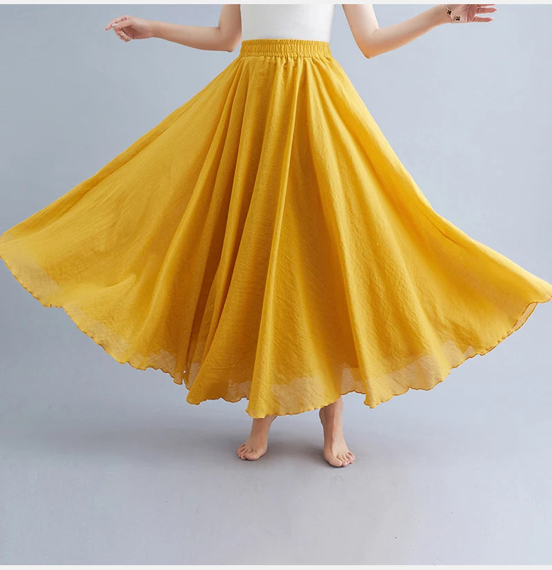 Boho Cotton Linen Beach Long Skirt