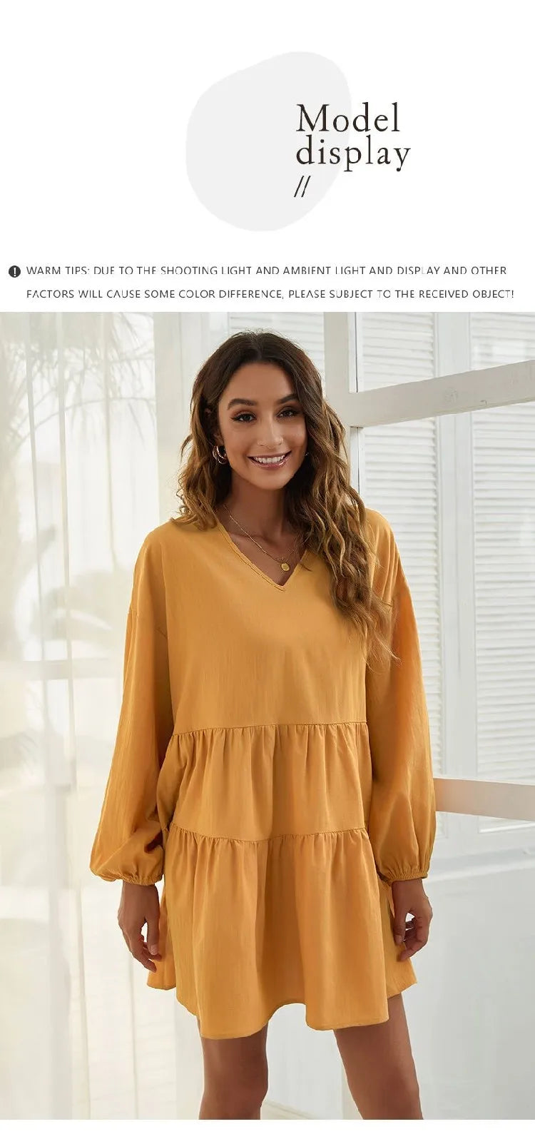 Women's Loose V-Neck Casual Long Sleeve Dress