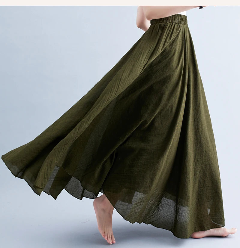 Boho Cotton Linen Beach Long Skirt