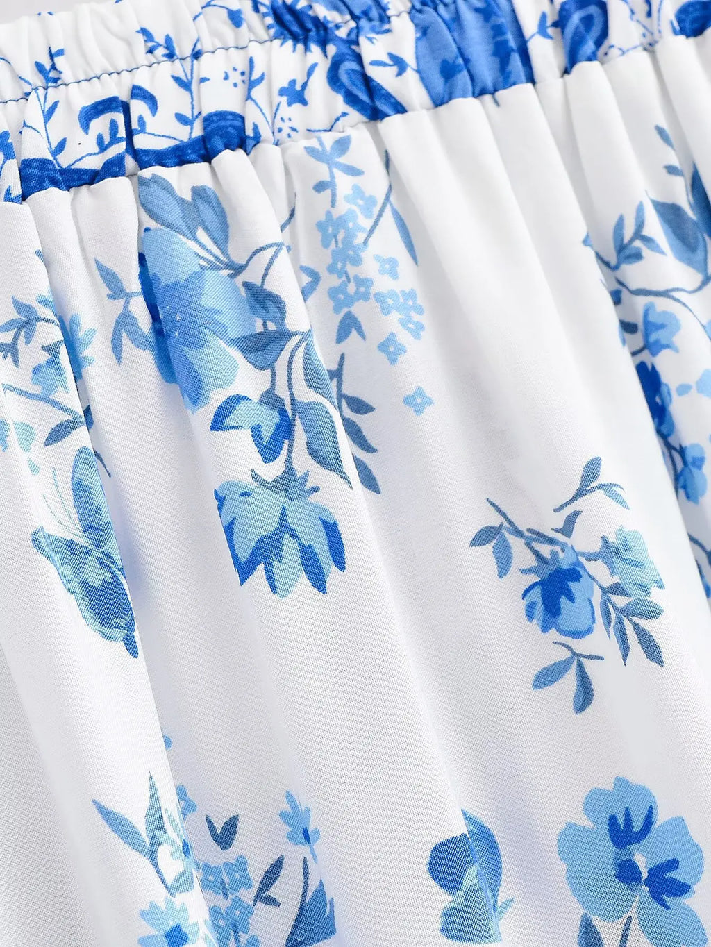 BOHO White With Blue Floral Print Long Skirt