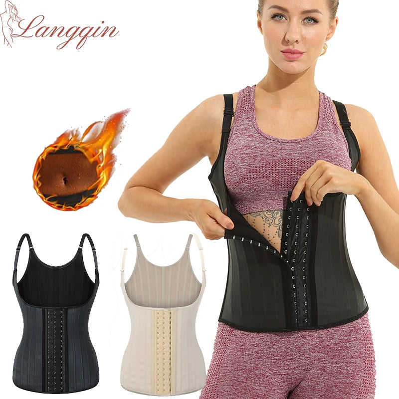 Plus Size Women Adjustable Strap  Latex Waist Trainer 25 Steel Bones Vest Cincher Under bust Corset