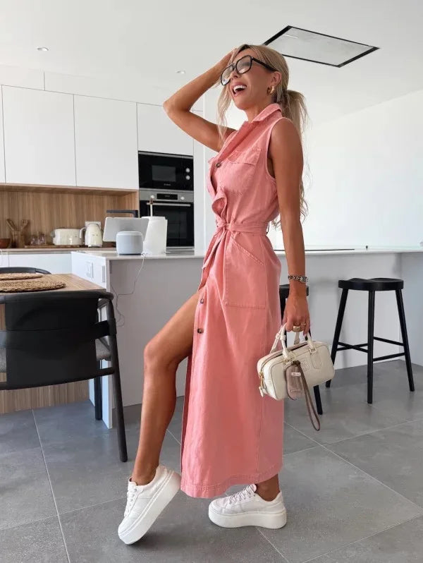 Casual Sleeveless Denim Long Dresses For Women