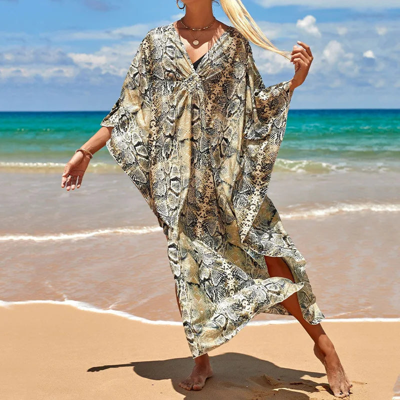Boho Sexy Women's Dress Spring Summer Fashion Cotton Printed Beach Cover Up