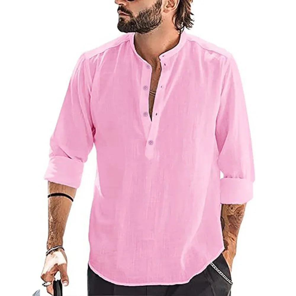 New Men's Casual Blouse Cotton Linen Shirt