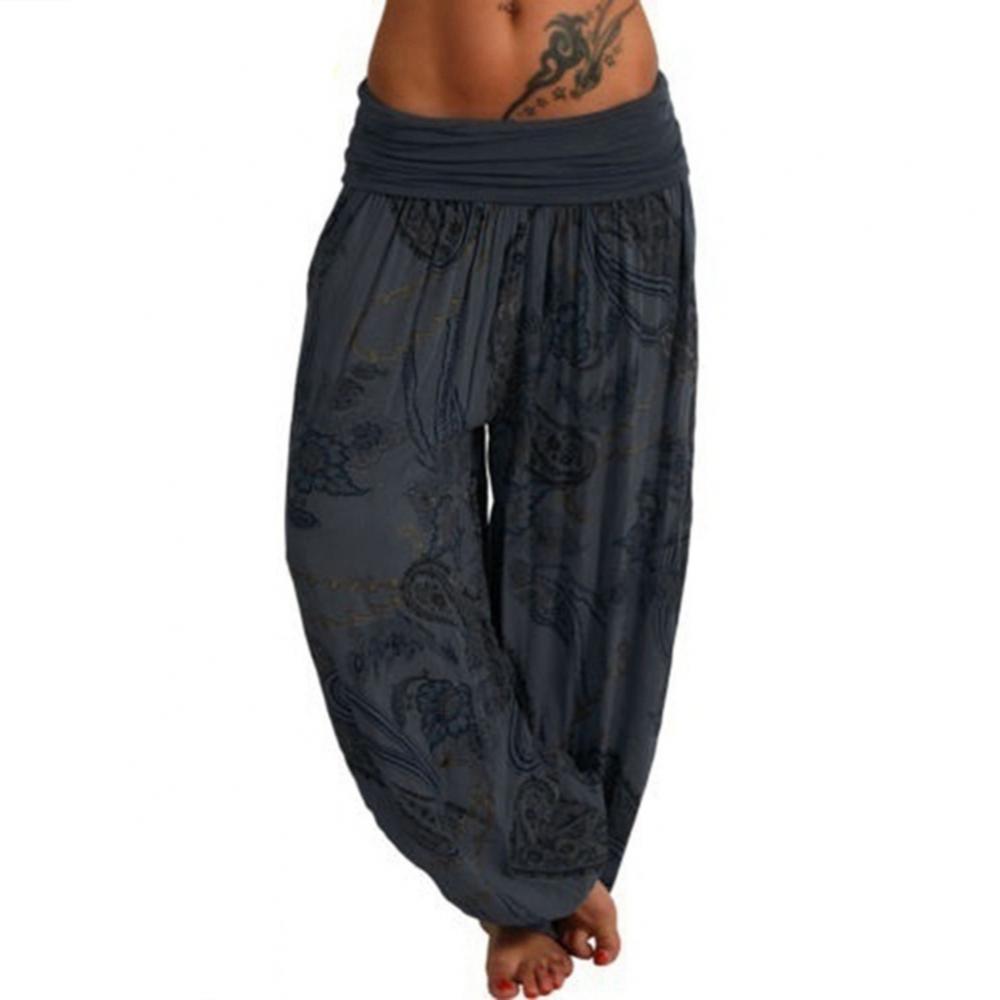 Women Boho Loose Pants Paisley Print High Waist Ankle Tied Harem Pants