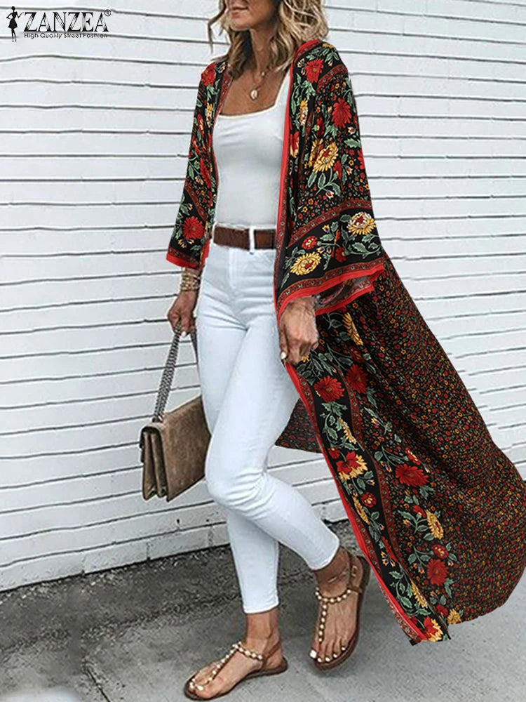Spring Bohemian Cardigans ZANZEA Floral Printed Shirts Kimono