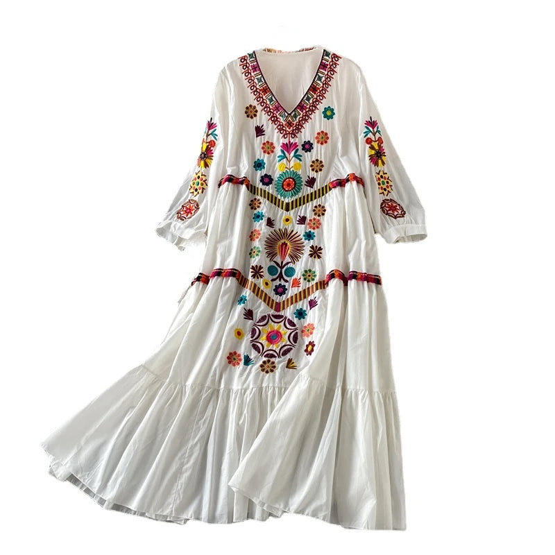 Vintage Women Floral Embroidery Beach Dress