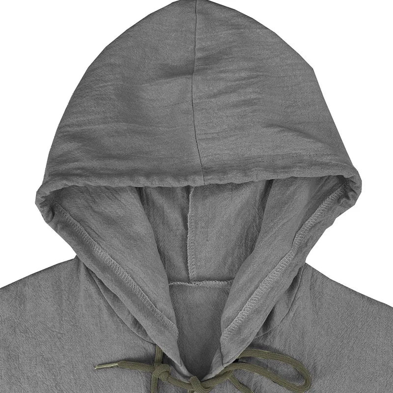 Men's solid color casual shirt, hooded drawstring