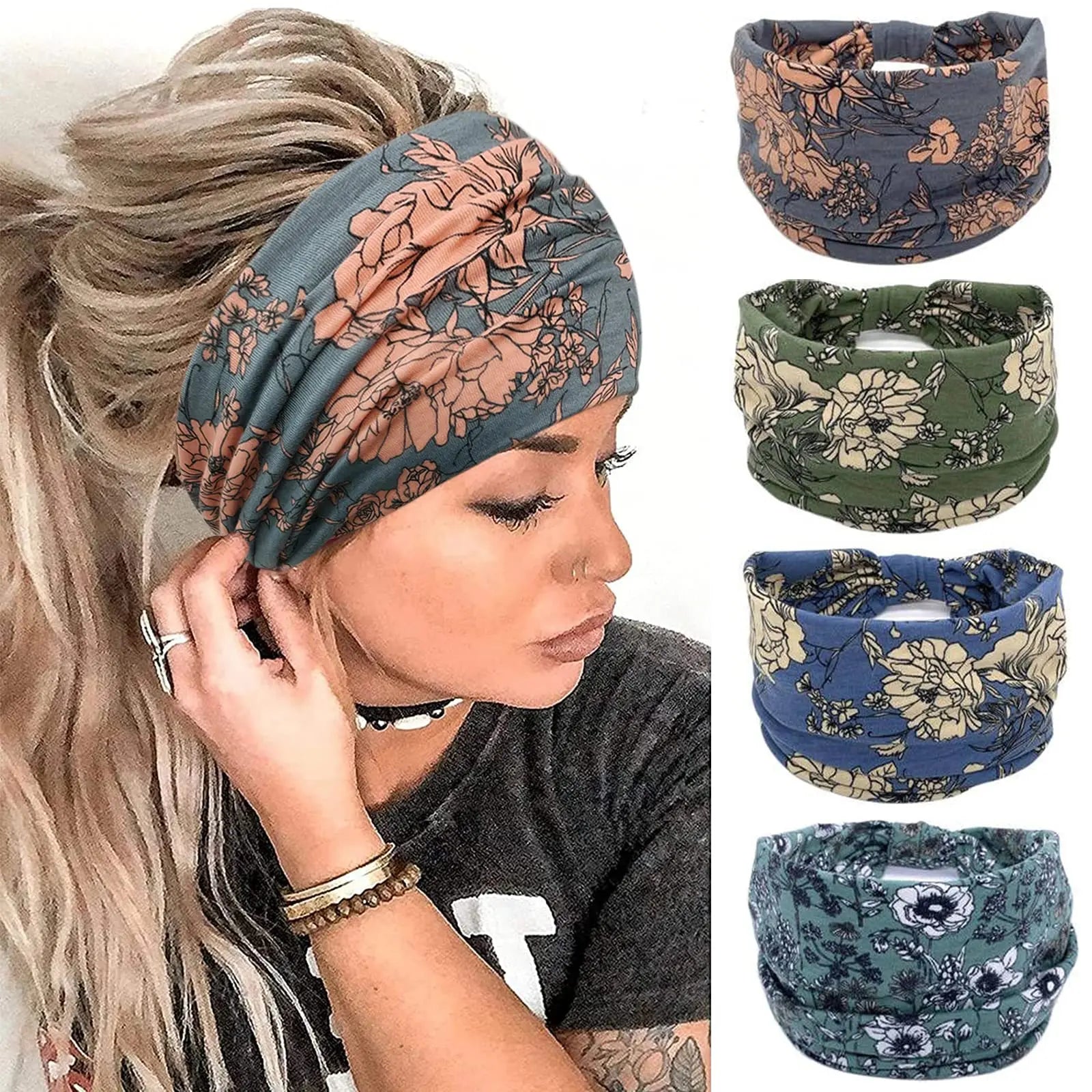 Boho Headbands for Women Cotton Wide Head Bands Stretch