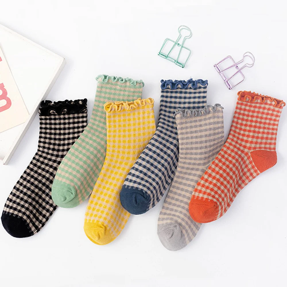 Women's Checkered Retro Vintage Cotton Socks