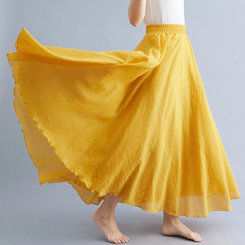 Boho Cotton Linen Beach Long Skirt