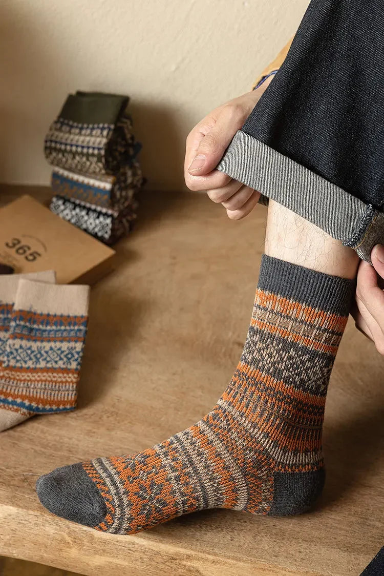 Mens Socks Fashion Retro Geometric Patterns
