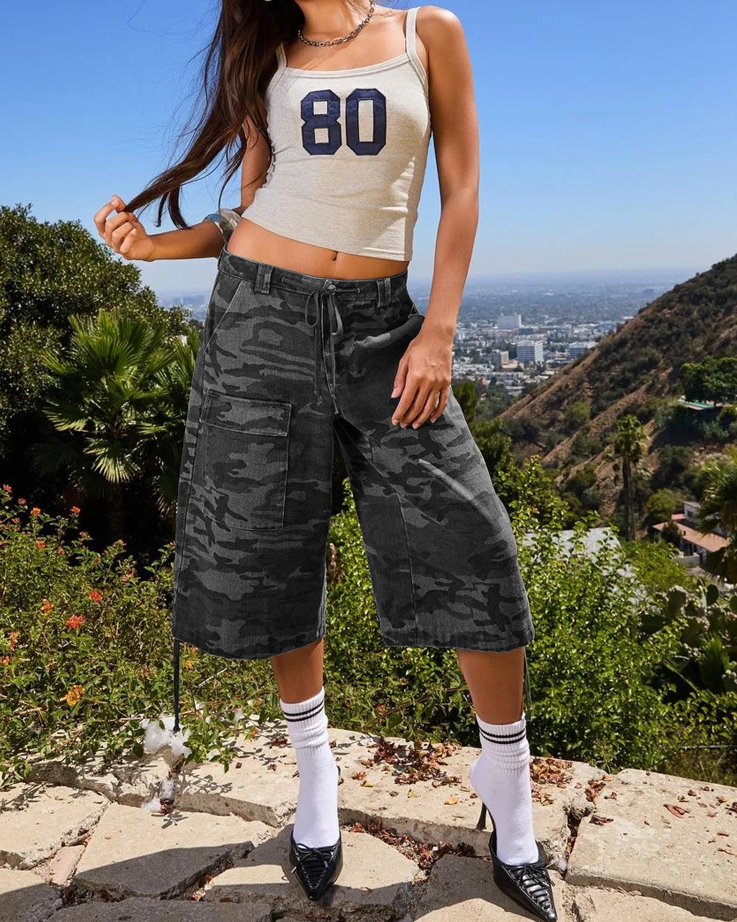 Women Calf Length Pant Jeans Wide Leg