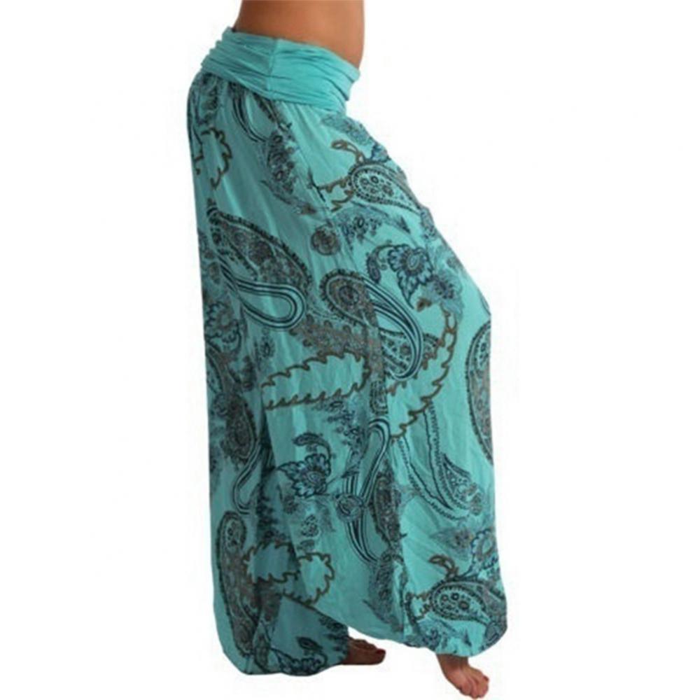 Women Boho Loose Pants Paisley Print High Waist Ankle Tied Harem Pants