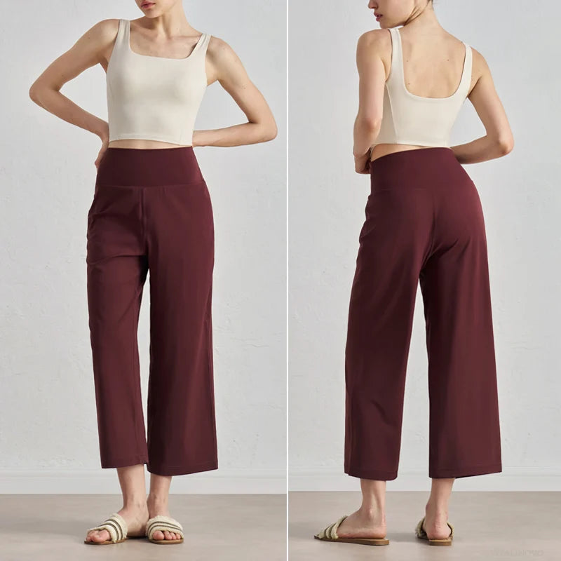 Capri Pants for Women Wide Leg Yoga Cropped Pants Tummy Control