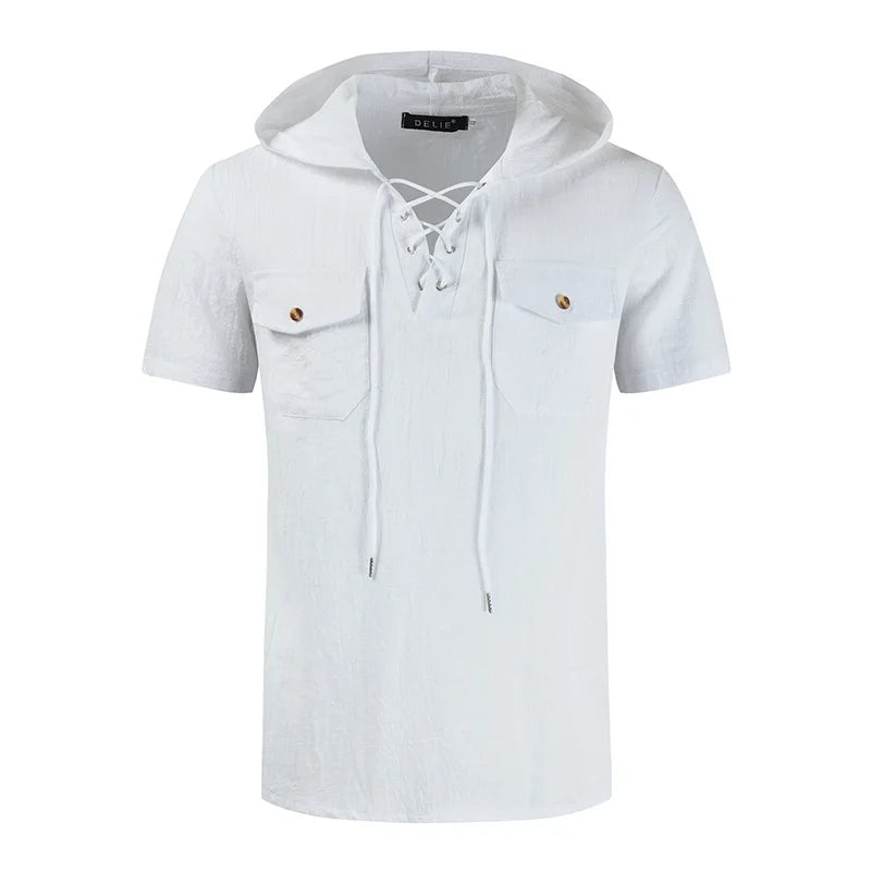 Men Shirts Hooded Solid Color