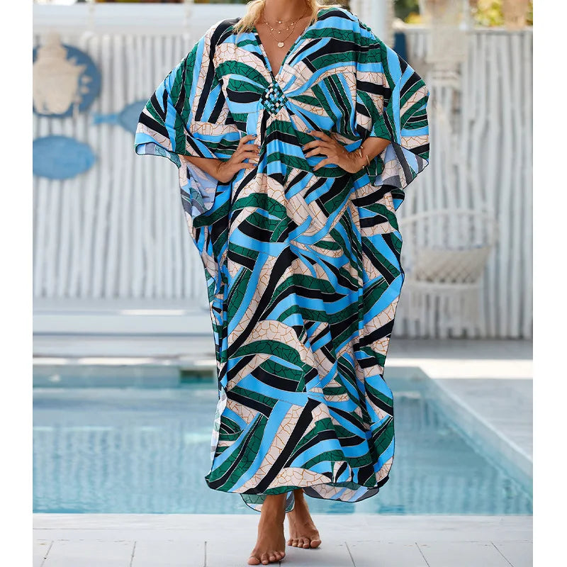 Boho Sexy Women's Dress Spring Summer Fashion Cotton Printed Beach Cover Up