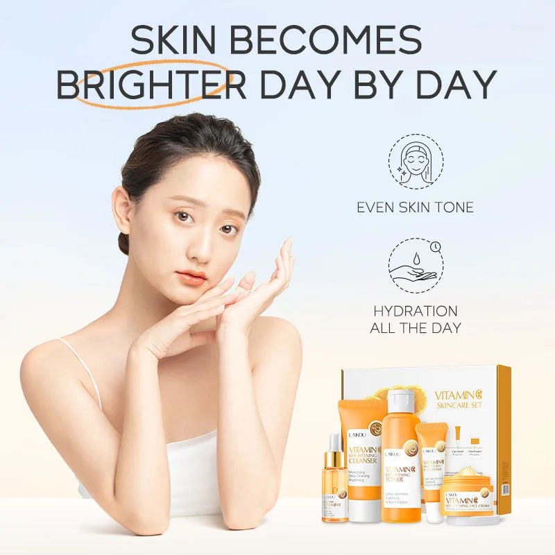 5 Pieces Vitamin C Skincare Set  Moisturizing Face Serum Brighten Cream