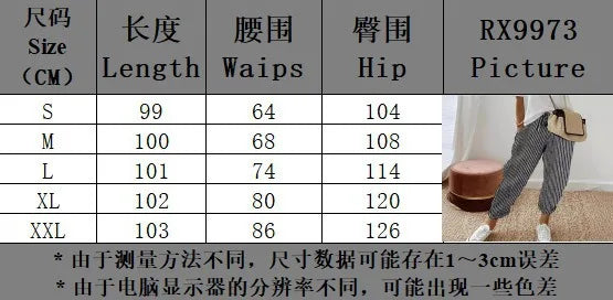 Women's Casual Striped Cotton Linen Pants Elastic Waist