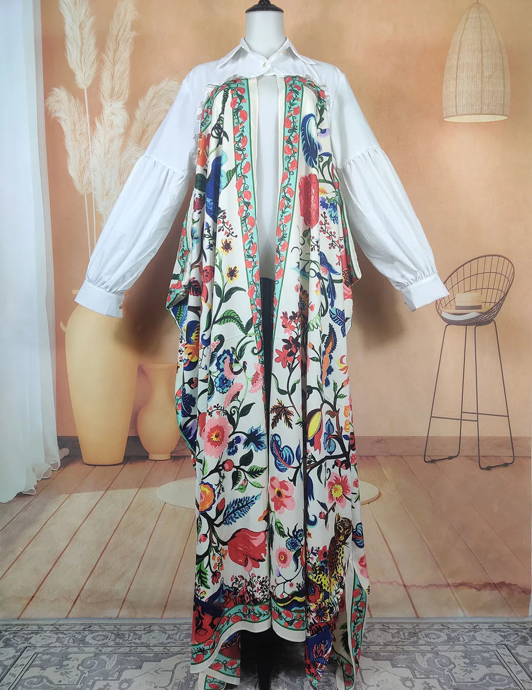 Boho Printed Women Silk Printed Two Pieces Set Plus Size