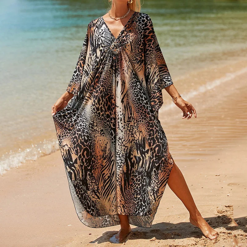 Boho Sexy Women's Dress Spring Summer Fashion Cotton Printed Beach Cover Up