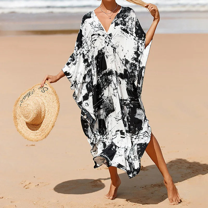 Boho Sexy Women's Dress Spring Summer Fashion Cotton Printed Beach Cover Up