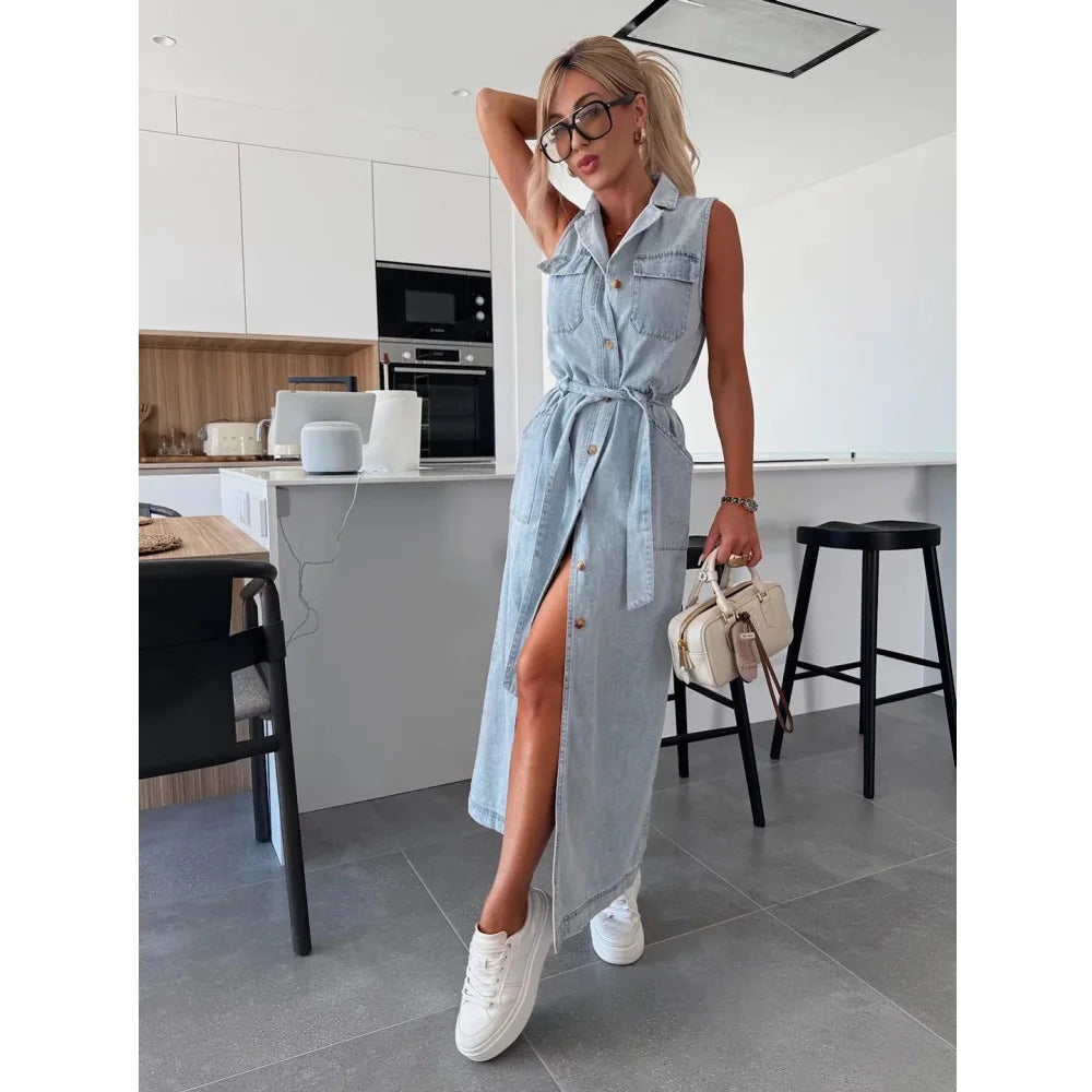 Women Sleeveless Denim Dress
