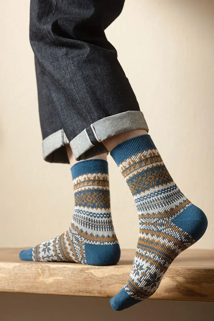 Mens Socks Fashion Retro Geometric Patterns