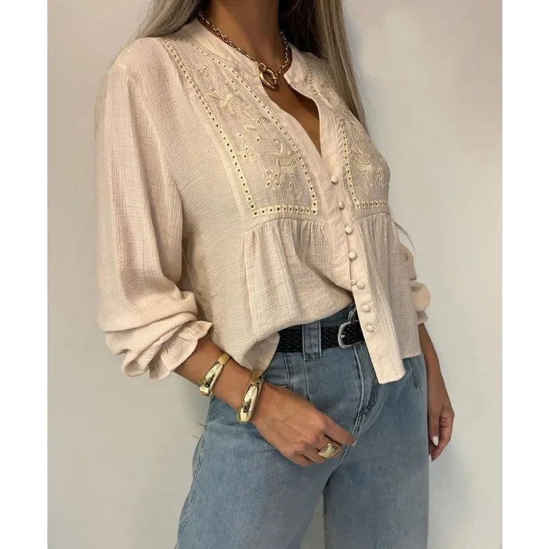 Women Boho Embroidered Blouse