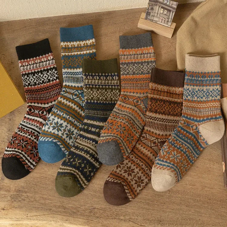 Mens Socks Fashion Retro Geometric Patterns
