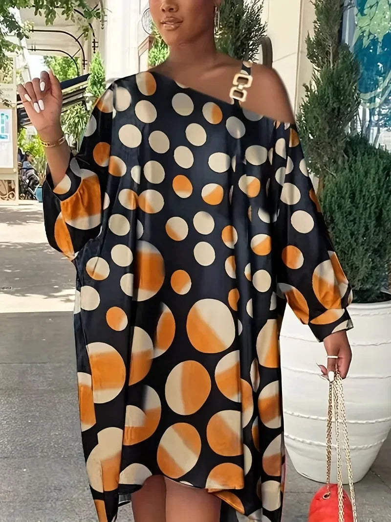 Plus Size 1XL-5XL Women's Casual Round Neck Loose Long Skirt Dress