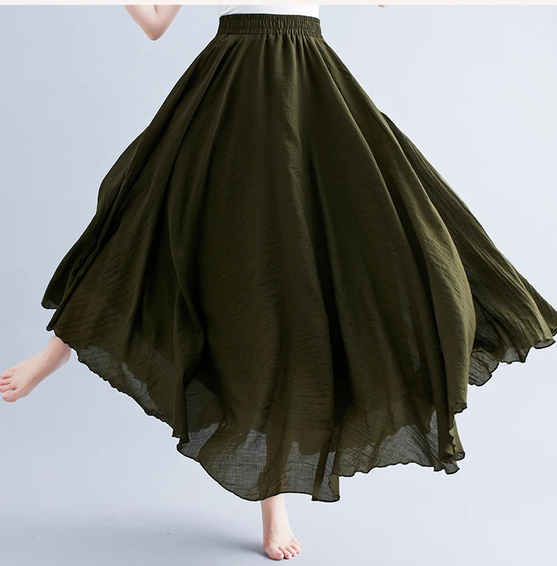 Boho Cotton Linen Beach Long Skirt