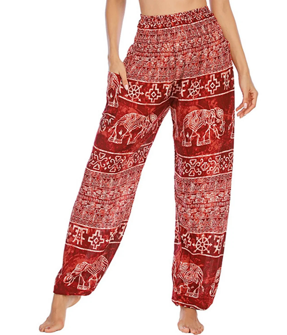 Boho Yoga Pants Wide Leg Women Harem Bohemian  Vintage Print