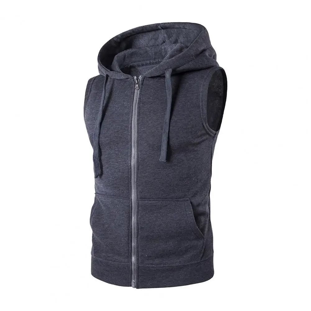 Men Hooded Vest Jacket Sleeveless Zipper