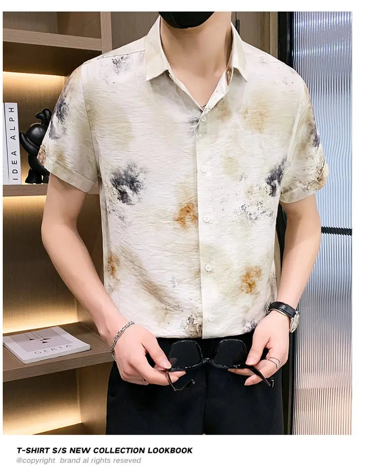 Fashion Men Summer Casual Short Sleeve Floral Shirt