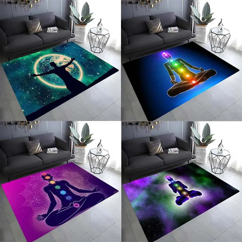 Colorful Yoga Pattern Floor Mats Door Decoration Home Living Room Floor Mats