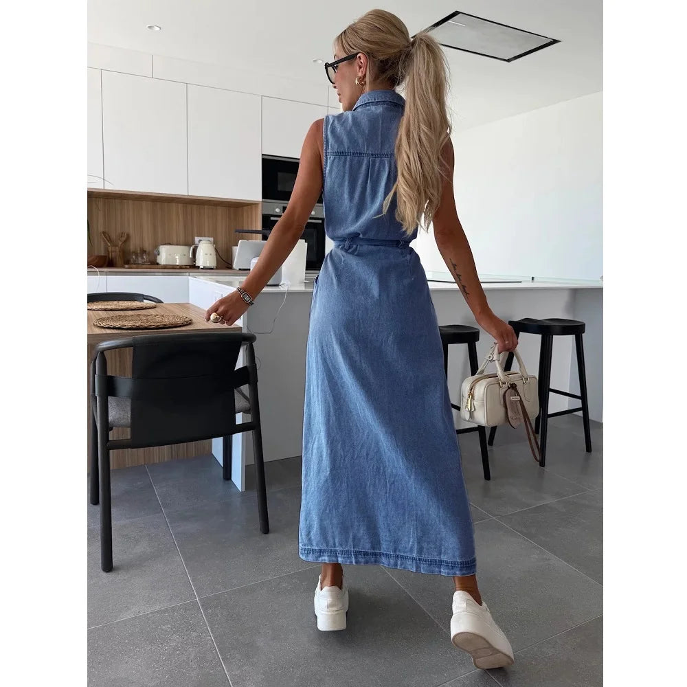 Women Sleeveless Denim Dress