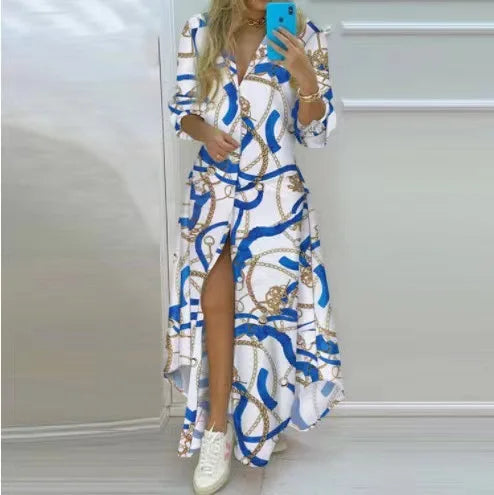 Women Boho Printed Long Shirt Dress