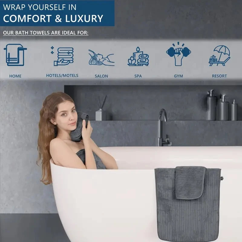 8 Pcs Bath Towel Set - 4 Washcloths, 2 Face Towels & 2 Bath Towels
