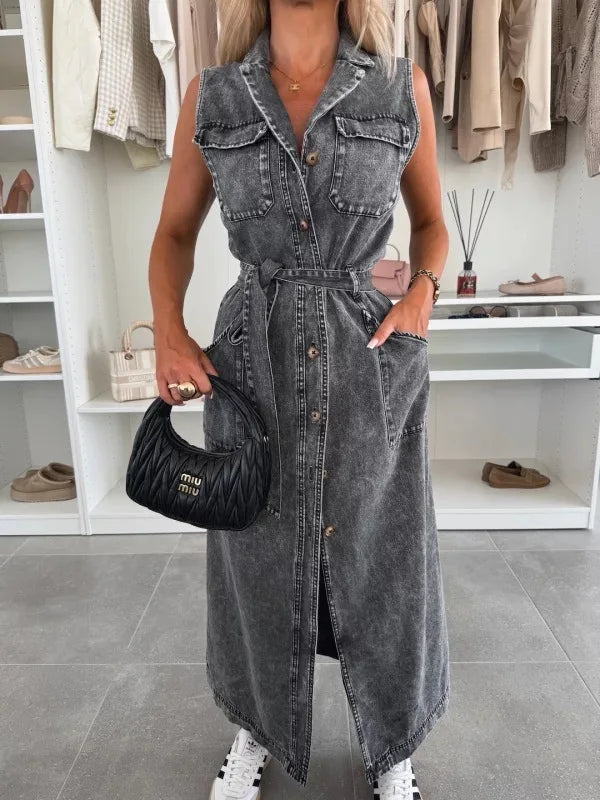 Casual Sleeveless Denim Long Dresses For Women