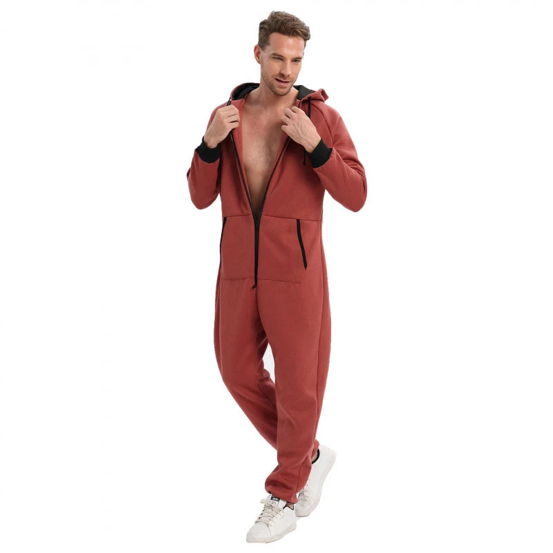 Men's Solid Color One-piece Sweater Loose Hooded Home Wear Pajama's