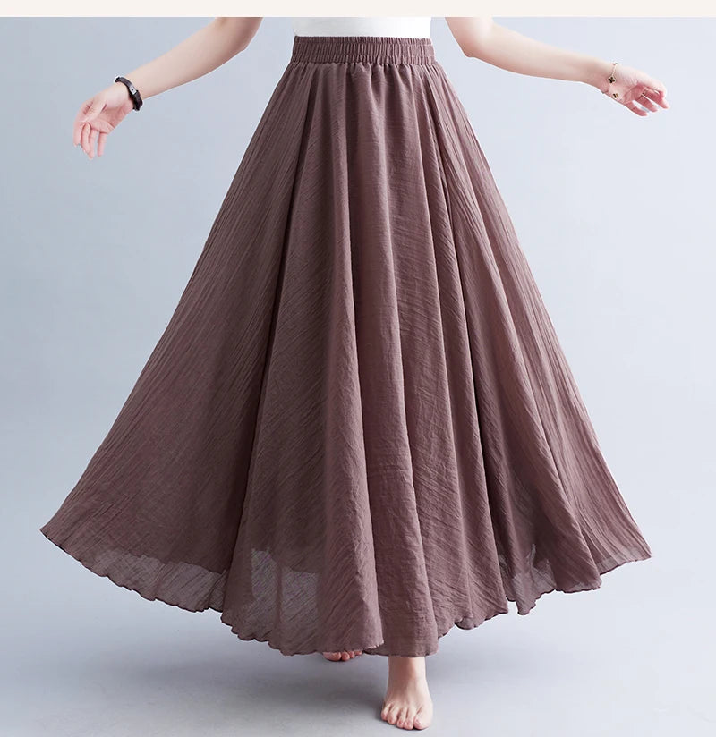 Boho Cotton Linen Beach Long Skirt