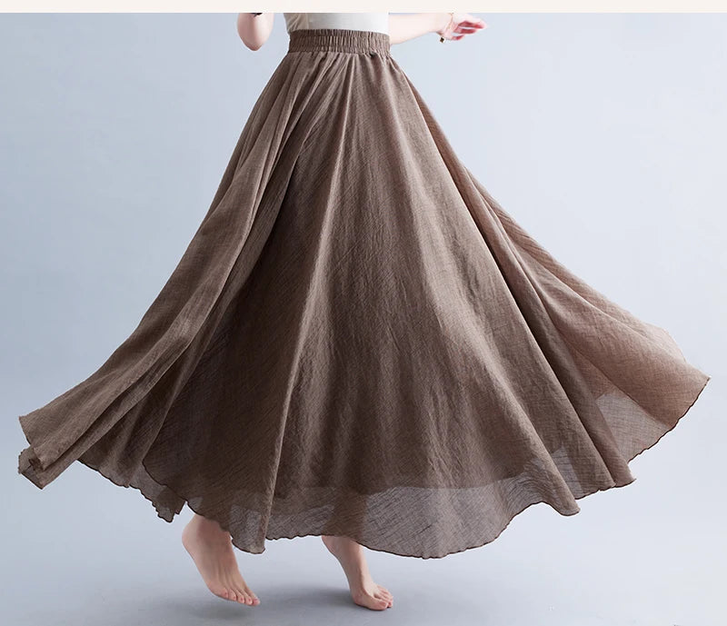 Boho Cotton Linen Beach Long Skirt